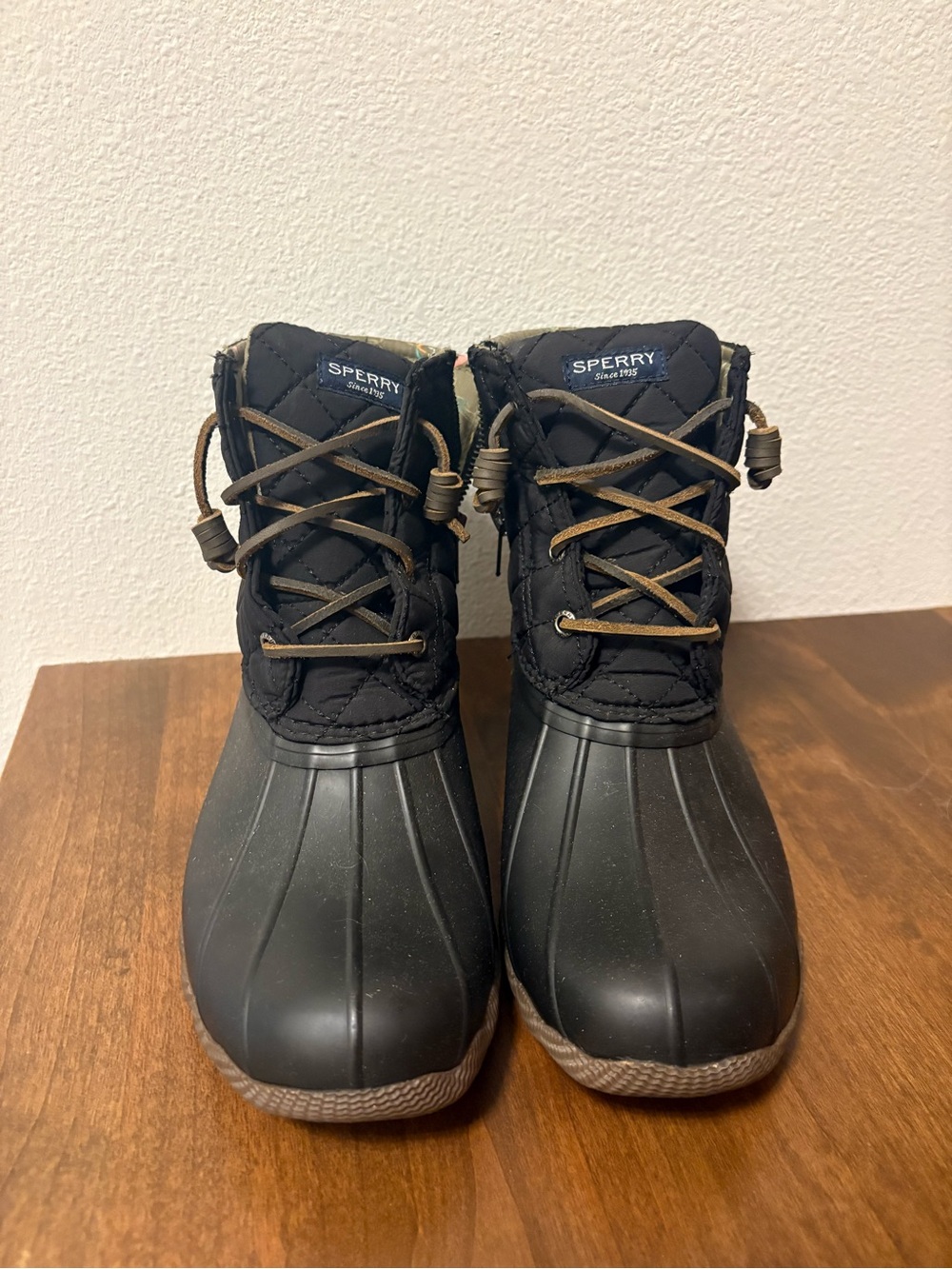 Sperry Black and Brown Quilted Duck Boots